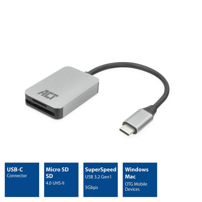 Reader for SD / micro SD cards ACT AC7056, SDXC, USB-C