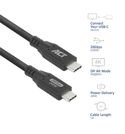 ACT Cable USB-C - USB-C, 1 m / USB4, 20Gbps, 240W