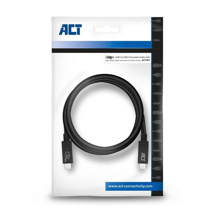 Cable ACT USB-C - USB-C, 0.8 m / USB4, 40Gbps, 240W, certified USB-IF