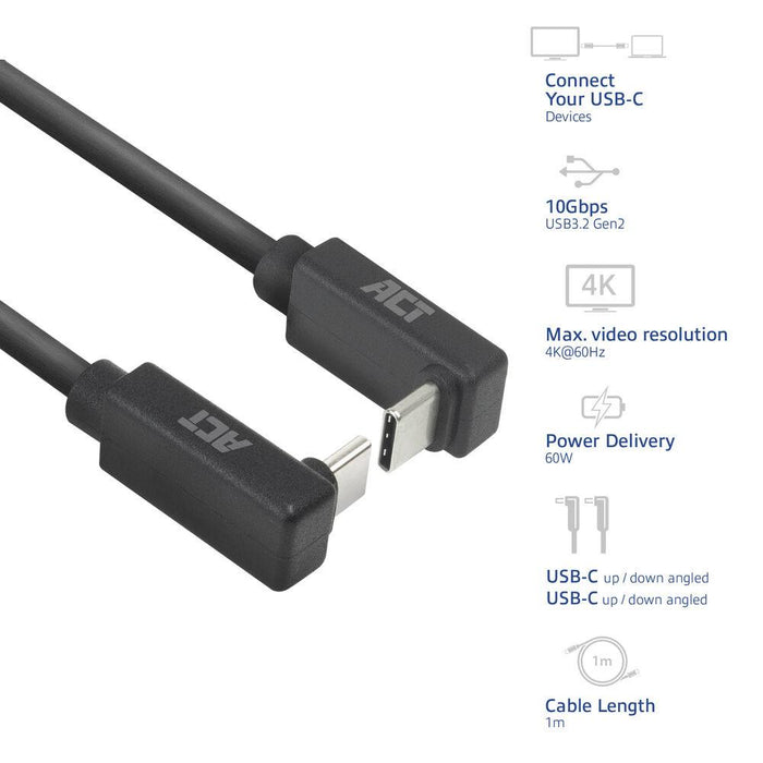 ACT Cable USB-C 10Gbps, 60W, 0.5m, 90° up/down angled connectors