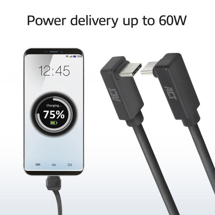 ACT Cable USB-C - USB-C, 2m, 10Gbps 60W, angled up/down