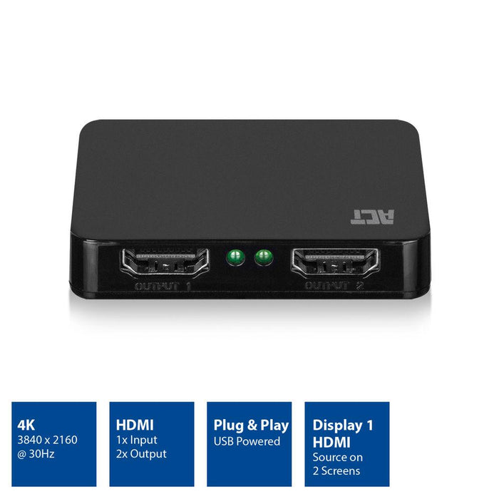 HDMI Splitter ACT AC7835, 1/2, 4K@30Hz, USB, Black