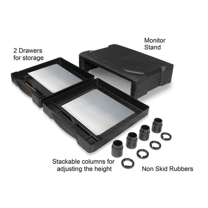 Monitor stand ACT AC8215, For desk, with 2 drawers, Up to 10 kg, Black