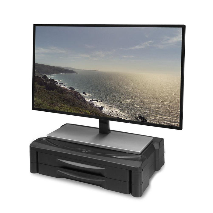 Monitor stand ACT AC8215, For desk, with 2 drawers, Up to 10 kg, Black