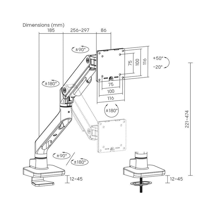 ACT Monitor stand max. 49" with one arm, spring mechanism, up to 20kg