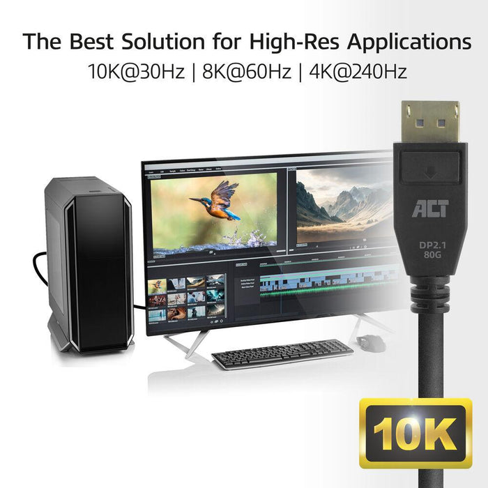 ACT Cable Display port 2.1 male-male, 8K@60Hz, 4k@240Hz, 3m, black