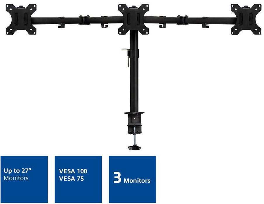 Stand for 3 monitors ACT AC8303, For desk, Adjustable, 27", 21 kg, Black