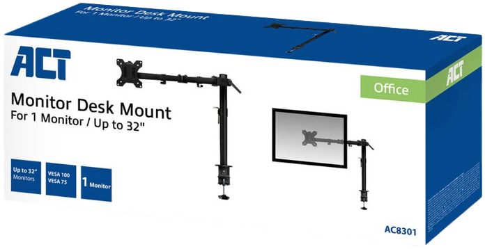 ACT AC8301 Desk Monitor Stand, Adjustable, 10" - 35", 8 kg, Black