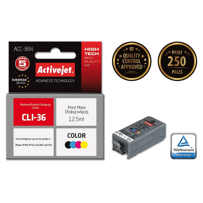 Activejet ACC-36N Ink cartridge (replacement for Canon CLI-36; Supreme; 12.5 ml; colour) - For Canon printers (without