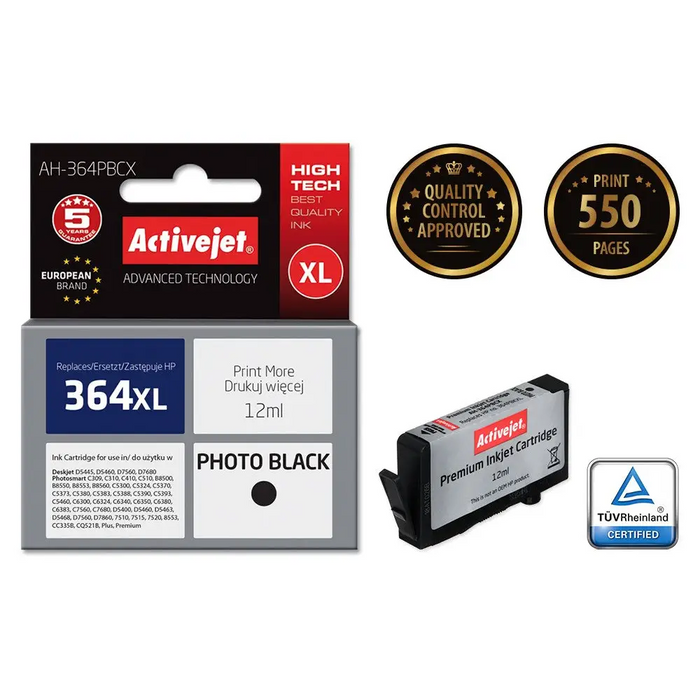 Activejet AH-364PBCX Ink (replacement for HP 364XL CB322EE; Premium; 12 ml; black photo) - For HP printers (without