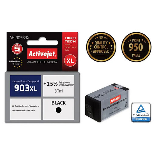 Activejet AH-903BRX ink (replacement for HP 903XL T6M15AE; Premium; 30 ml; black) - For HP printers (without