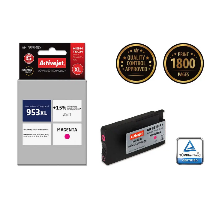 Activejet AH-953MRX ink (replacement for HP 953XL F6U17AE; Premium; 25 ml; magenta) - For HP printers (without