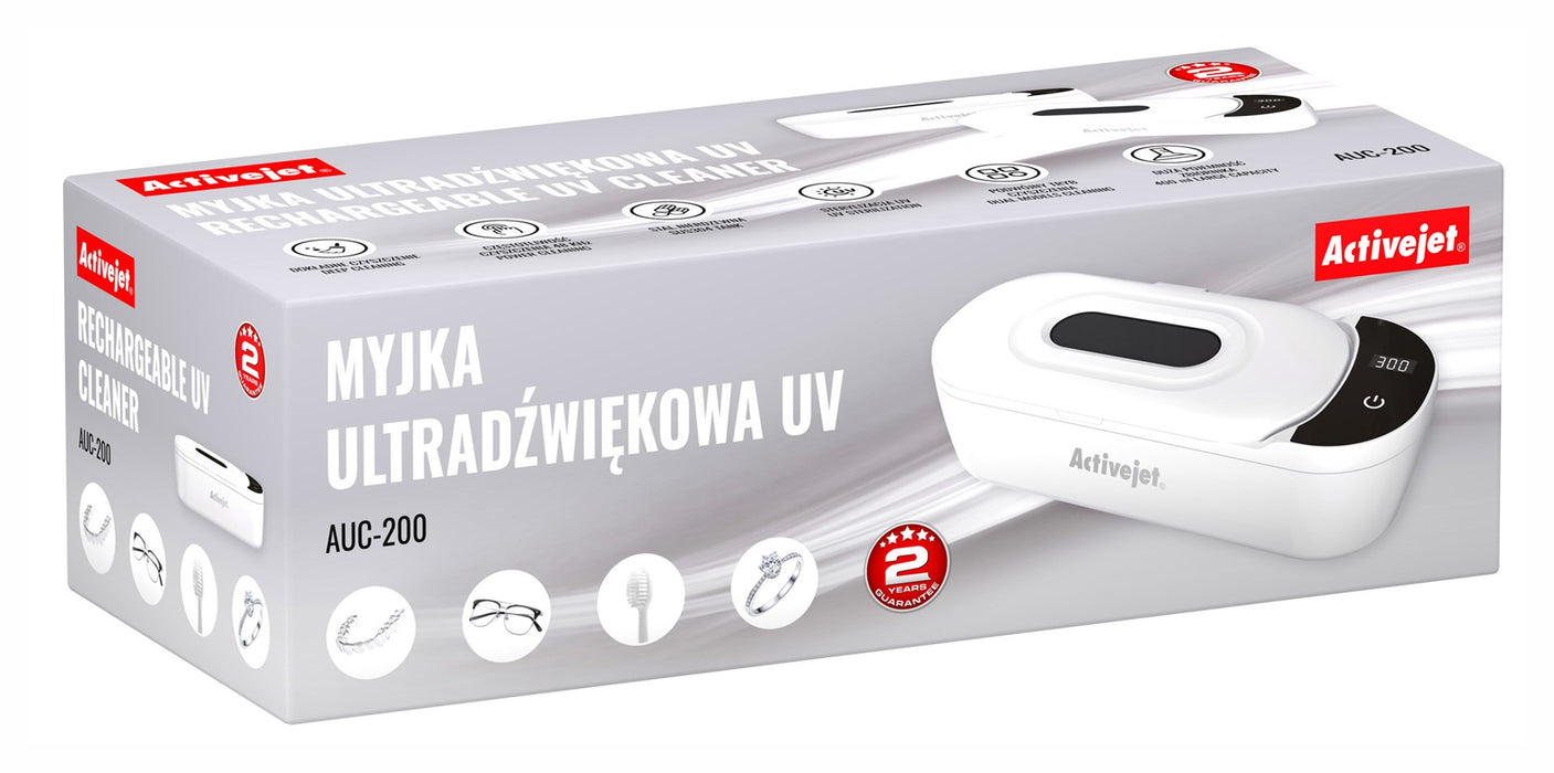 Ultrasonic UV cleaner, Activejet AUC-200, for dentures, glasses and jewelry, white