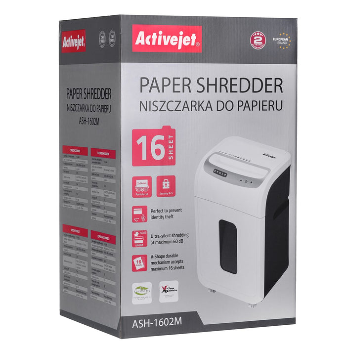 Shredder Activejet ASH-1602M, P-5, 28 l, 2x14 mm shreds, white
