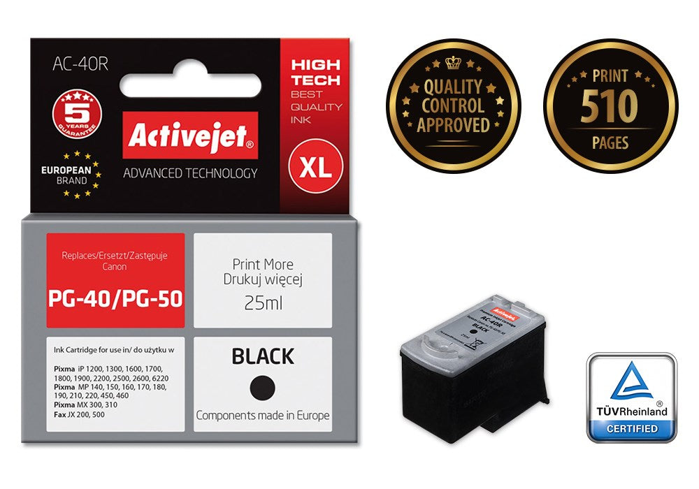 Activejet AC-40R Ink (replacement for Canon PG-40; Premium; 25 ml; black)