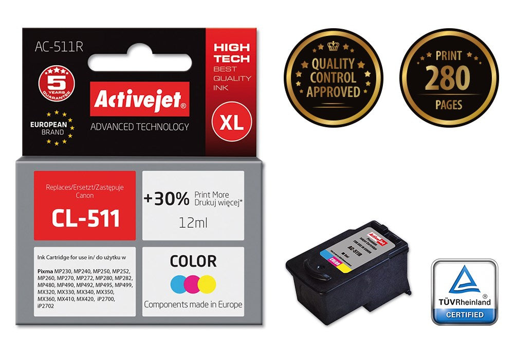 Activejet AC-511R Ink cartridge (replacement for Canon CL-511; Premium; 12 ml; color)