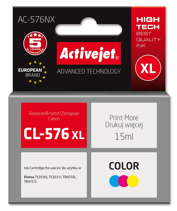 Activejet AC-576NX Canon printer ink, replacement Canon CL-576XL; Supreme; 15 ml; colour: blue, yellow, magenta