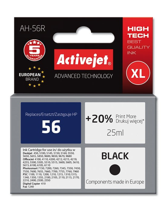 Activejet AH-56R Ink (replacement for HP 56 C6656A; Premium; 25 ml; black)