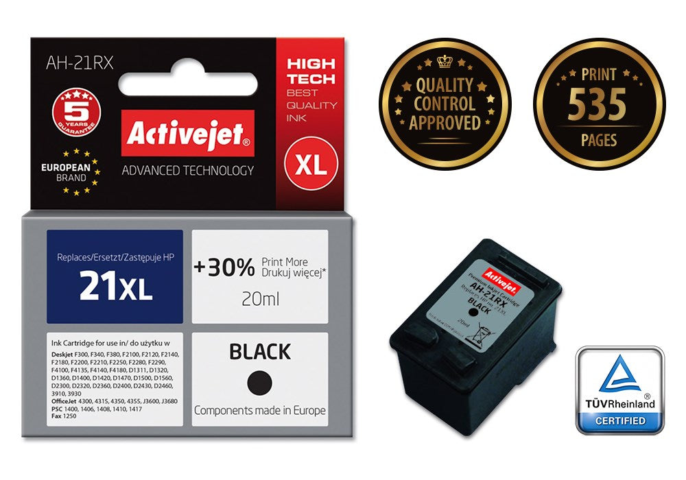 Activejet AH-21RX Ink (replacement for HP 21XL C9351A; Premium; 20 ml; black)