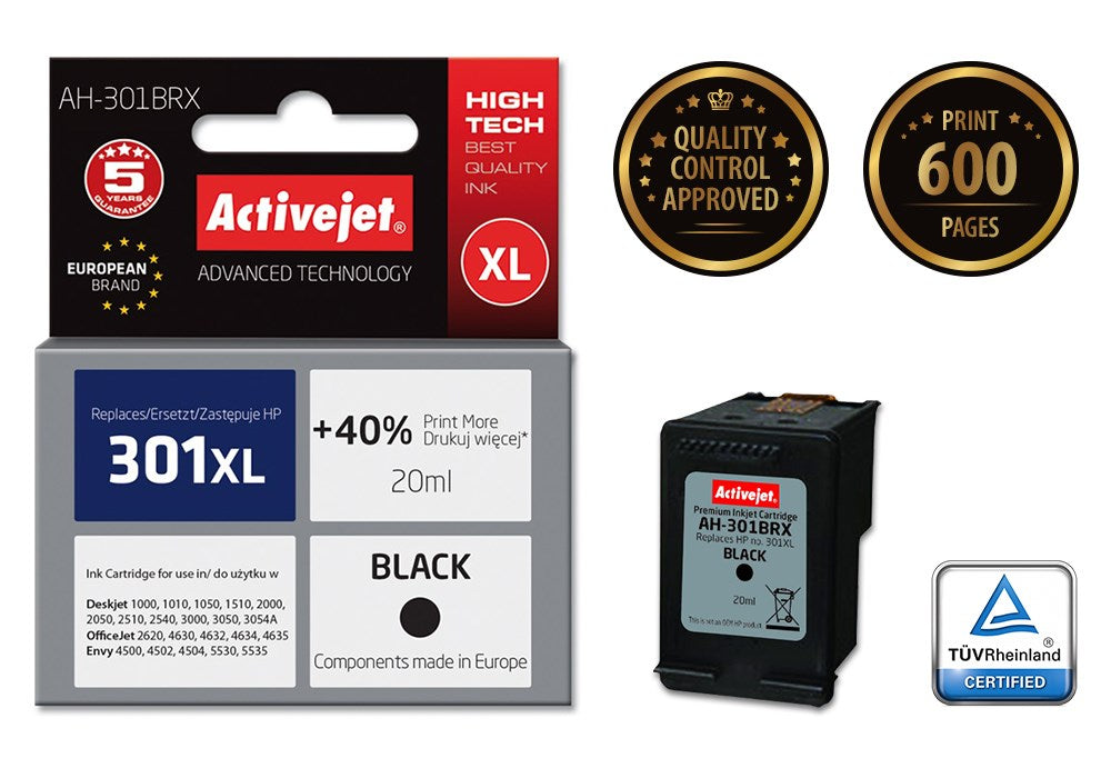 Activejet AH-301BRX Ink (HP 301XL CH563EE compatible; Premium; 20 ml; black)