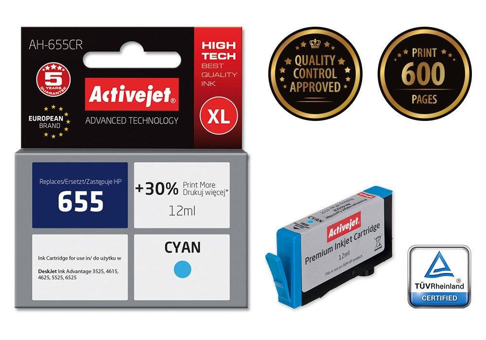 Activejet AH-655CR ink (replacement for HP 655 CZ110AE; Premium; 12 ml; cyan)