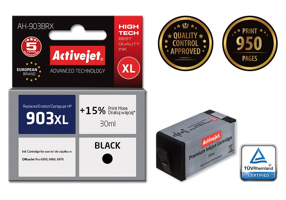 Activejet AH-903BRX ink (replacement for HP 903XL T6M15AE; Premium; 30 ml; black)