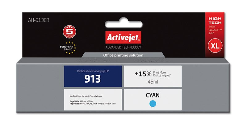 Activejet AH-913CR ink (replacement for HP 913 F6T77AE; Premium; 45 ml; cyan)