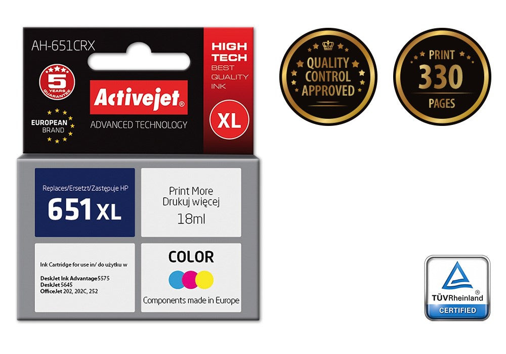 Activejet AH-651CRX ink (replacement for HP 651 C2P11AE; Premium; 18 ml; color)