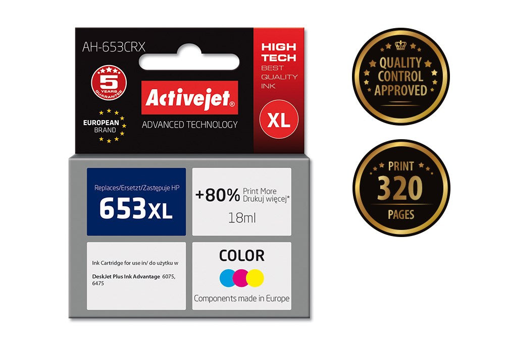 Activejet AH-653CRX ink (replacement for HP 652 F6V24AE; Premium; 320 pages; color)