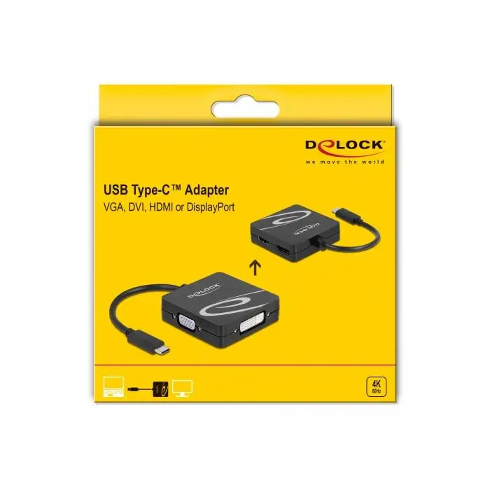 Adapter 4 in 1 Delock 63129 USB-C male - VGA / DVI / DP / HDMI female Black - PC кабели<<<Кабели<<<ValiAPI