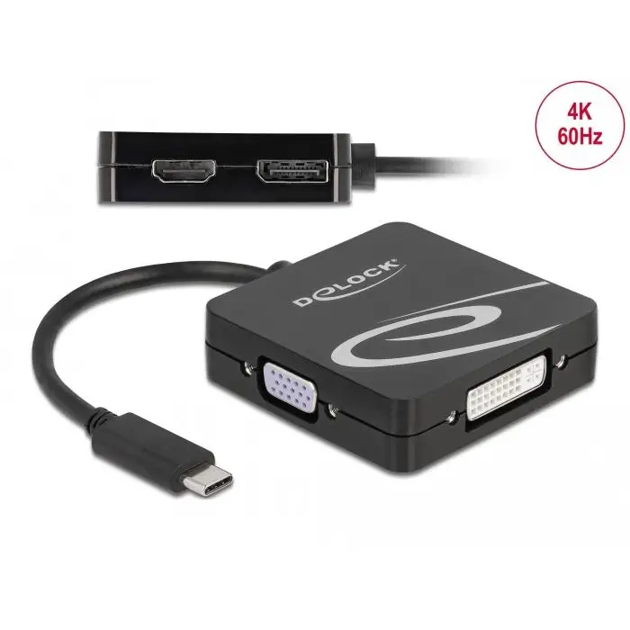 Adapter 4 in 1 Delock 63129 USB-C male - VGA / DVI / DP / HDMI female Black - PC кабели<<<Кабели<<<ValiAPI