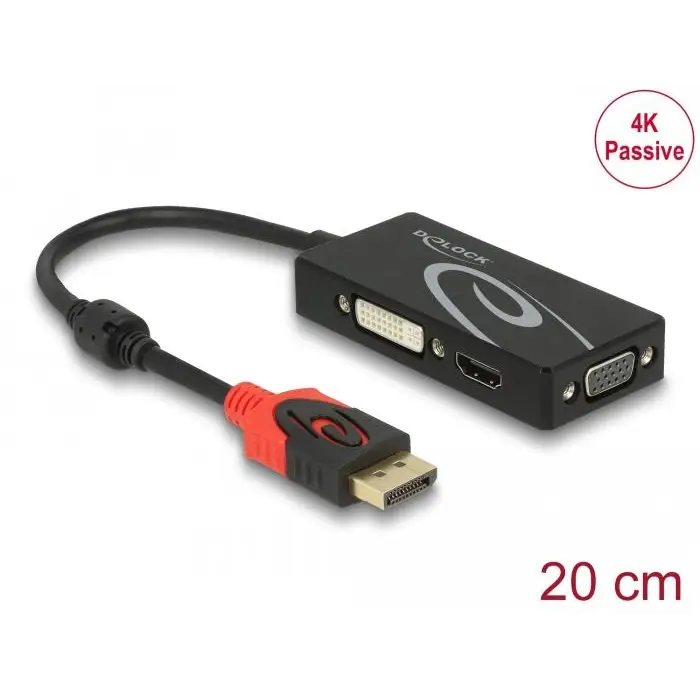 Адаптер DeLock DisplayPort 1.2 мъжко > VGA / HDMI / DVI женско 4K - Адаптери конвертори<<<Кабели<<<ValiAPI