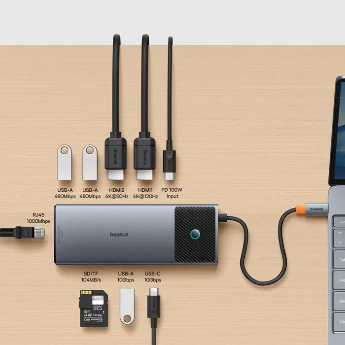 Adapter Hub 10in1 Baseus 2x HDMI USB-C 3xUSB-A + RJ45 + SD/TF PD (grey) - Hubs<<<IT Accessories<<<InnproXML&&&USB