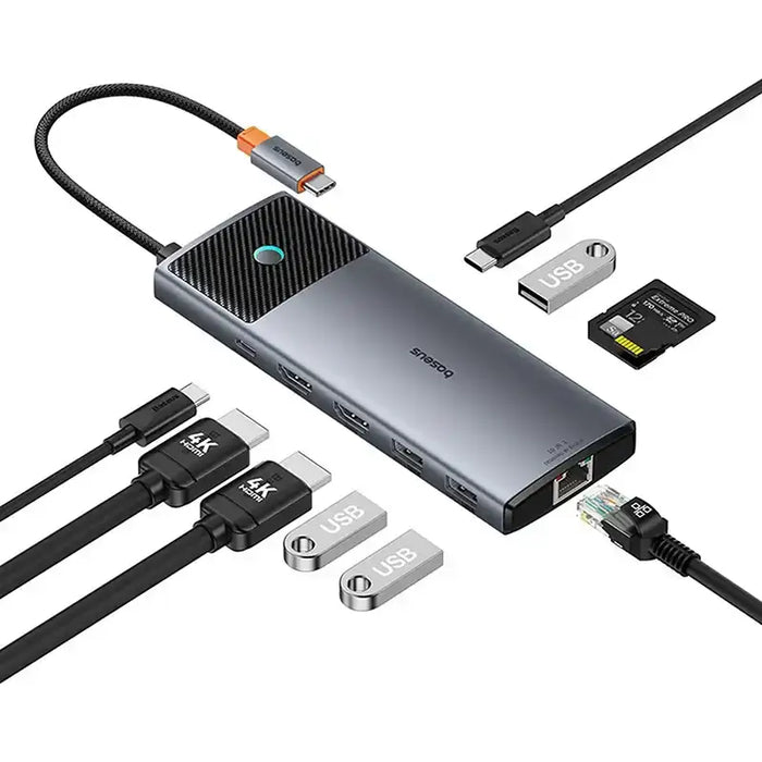 Adapter Hub 10in1 Baseus 2x HDMI USB-C 3xUSB-A + RJ45 + SD/TF PD (grey) - Hubs<<<IT Accessories<<<InnproXML&&&USB