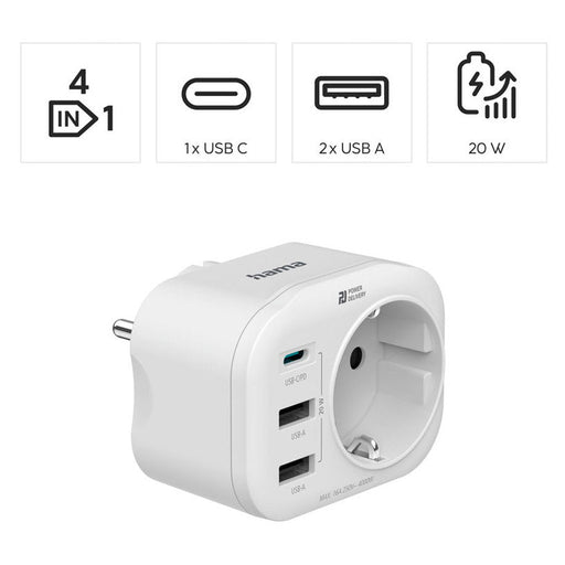 ADAPTER SHUKO 1XUSB-C 2XUSB-A HAMA HAMA 223342 - Разклонители и адаптери<<<Електроматериали<<<Praktiker&&&Разклонители