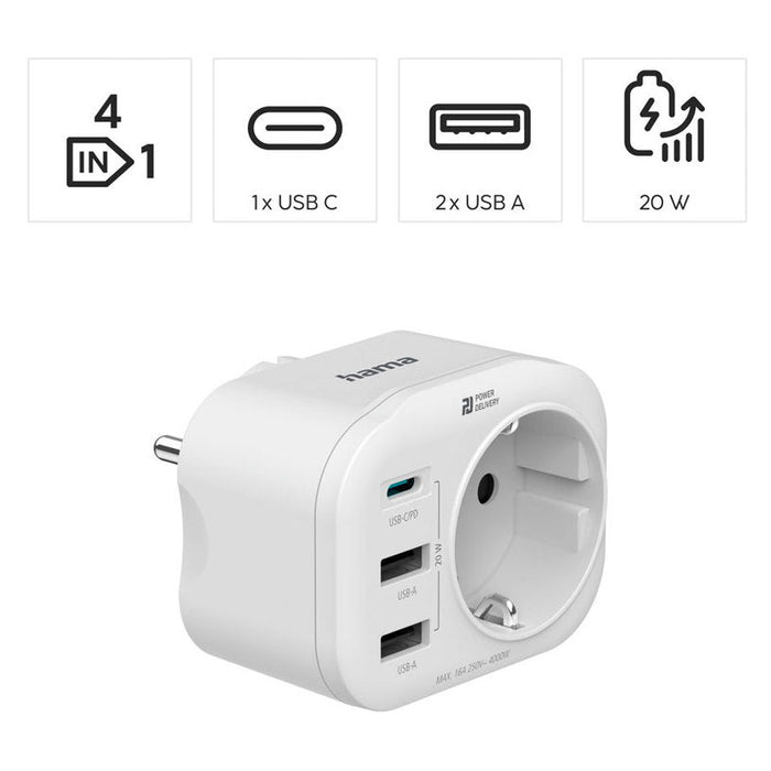 ADAPTER SHUKO 1XUSB-C 2XUSB-A HAMA HAMA 223342 - Разклонители и адаптери<<<Електроматериали<<<Praktiker&&&Разклонители