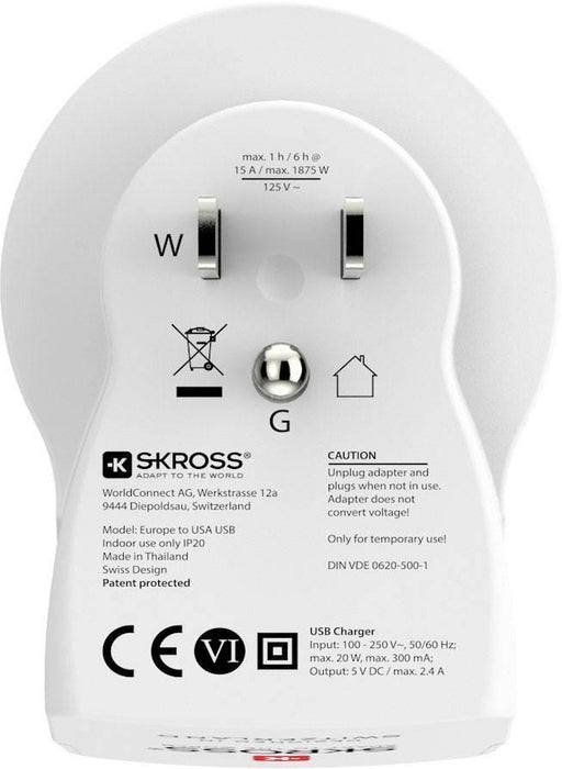 Adapter SKROSS Europe to USA USB White - Аксесоари за контакти<<<Продукти за дома<<<ValiAPI