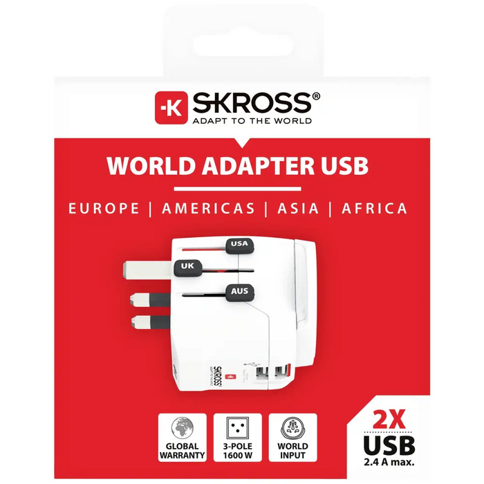 Адаптер SKROSS PRO Light 2 x USB-A World Бял - Аксесоари за контакти<<<Продукти за дома<<<ValiAPI