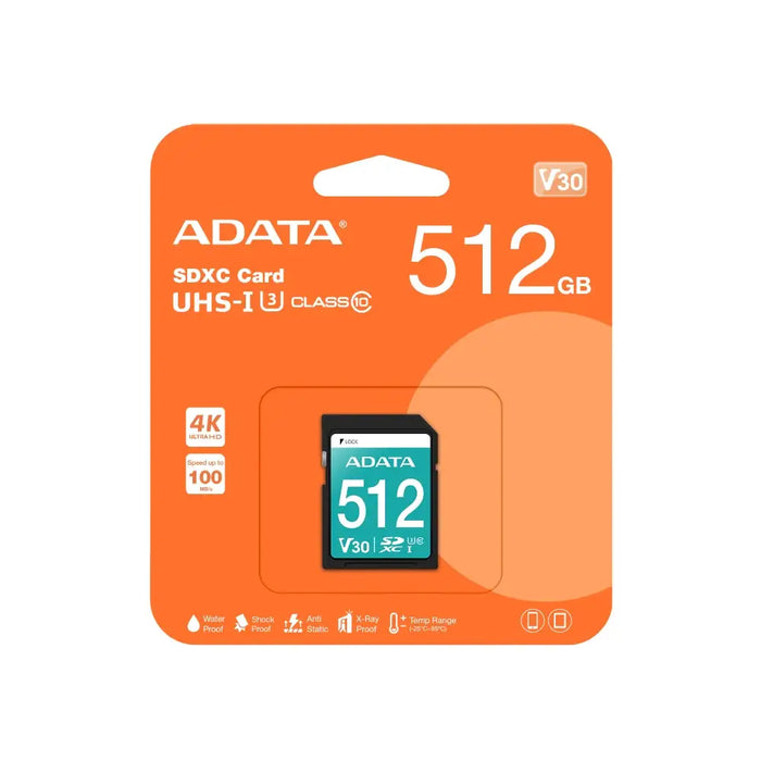 ADATA 512GB SDXC UHS-I U3 V30S - Flash медии<<<ADATA памети и аксесоари<<<ADATA<<<PolyComp&&&SecureDigital flash