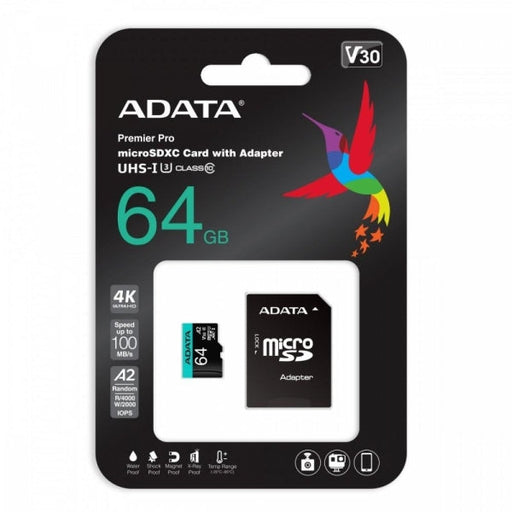 ADATA 64GB MicroSDXC UHS-I U3 V30S (with adapter) - Flash медии<<<ADATA памети и