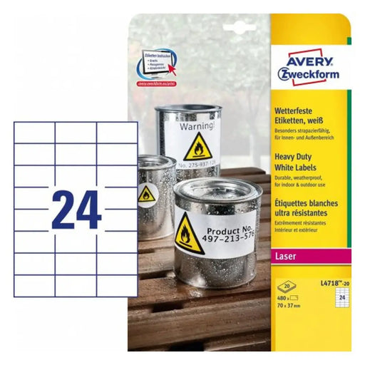 Adhesive labels Avery 20 Sheets White 70 x 37 mm - Електроника Периферни и резервни части<<<Компютри|