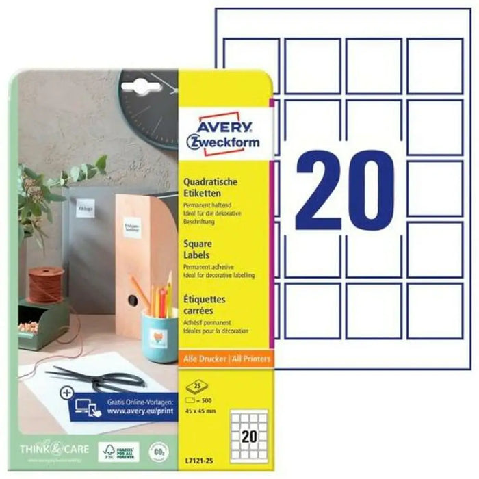 Adhesive labels Avery White 25 Sheets 45 x 45 mm - Електроника Периферни и резервни части<<<Компютри|