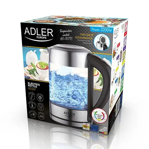 Adler AD 1247 NEW electric kettle 1.7 L 2200 W Black Stainless steel Transparent - Electric kettlesAGD-CZE<<<Home