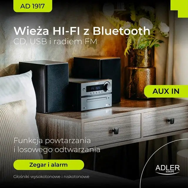 Adler AD 1917 HI-FI Tower Bluetooth/ CD/ USB/ FM Radio Black - Mini towersOAV-WIE<<<Audio-video playersOAV<<<ActionPL