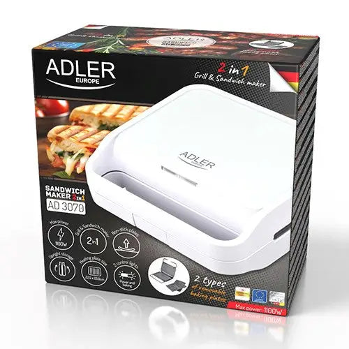 Adler AD 3070W Sandwich toaster White - ToastersAGD-OPK<<<Home Appliance - ProductsAGD<<<ActionPL