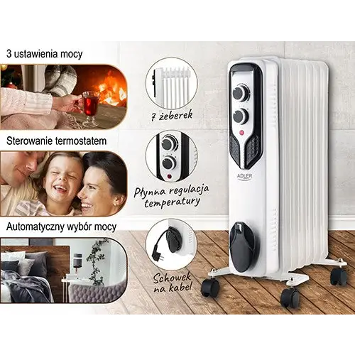 Adler AD 7815 electric space heater Indoor White 1500 W Oil electric space heater - Oil radiatorsAGD-GRO<<<Home
