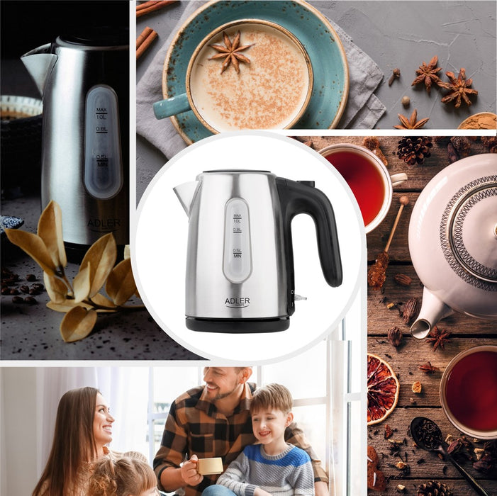 Adler AD 1273 electric kettle 1 L 1200 W Black, Hazelnut, Stainless steel