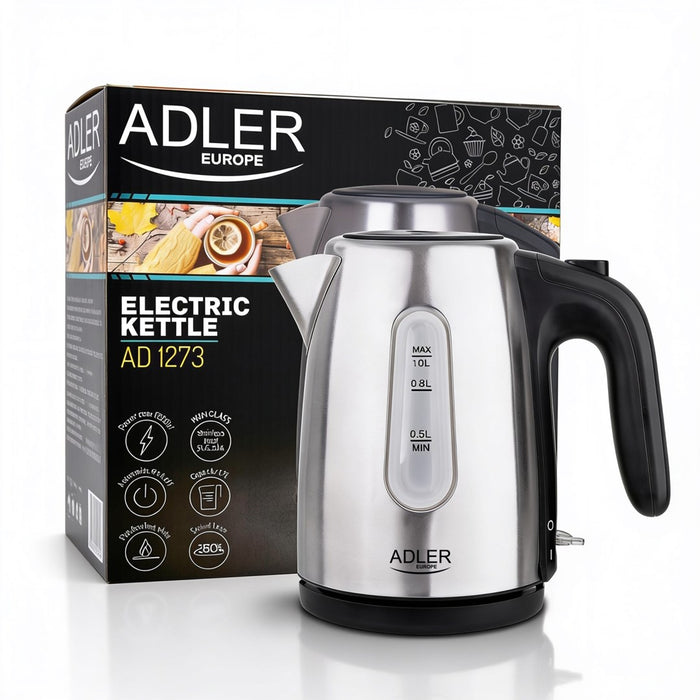 Adler AD 1273 electric kettle 1 L 1200 W Black, Hazelnut, Stainless steel