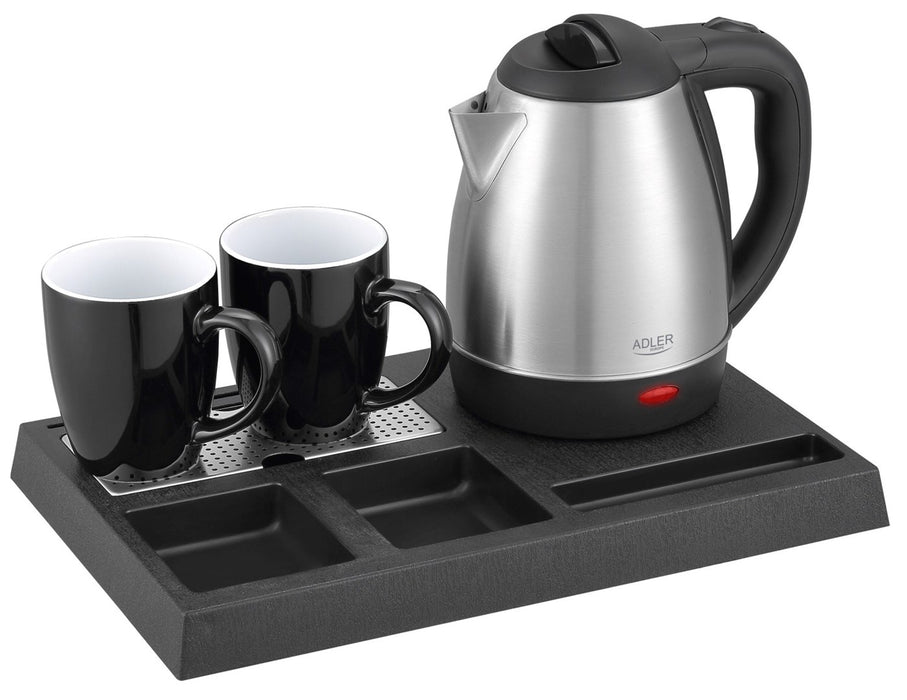 Adler AD 1354 Hotel kettle stainless steel 1.2 L + tray with cups black, steel