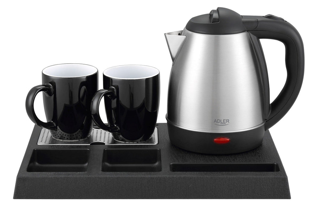 Adler AD 1354 Hotel kettle stainless steel 1.2 L + tray with cups black, steel
